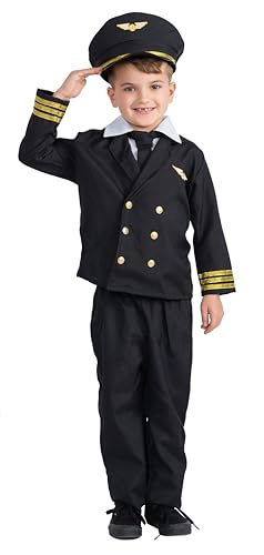 Dress Up America 365-S Kleiner Junge Pilotenjacke Kostümset, Schwarz, Größe 4-6 Jahre (Taille: 71-76 Höhe: 99-114 cm)
