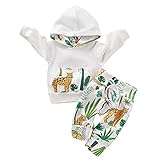 Borlai Neugeborenes Baby Kleidung Anzug Langarm Hoodie Cute Cartoon Print Top und Hose Outfits für 0-18 Monate Jungen Mädchen [Wald Gepard] Gr. 6-12 Monate, weiß