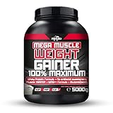 BWG Mega Muscle Weight Gainer 100% Maximum - perfekt für HardGainer und Massephasen - Kraftaufbau - Mega Chocolate - Dose mit Dosierlöffel - (1x 5000g Dose)
