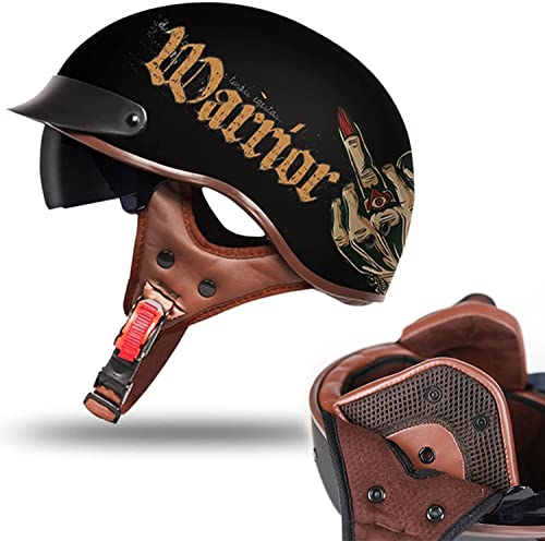 Vintage Motorrad-Helm Jet-Helm Herren Damen,Moped Roller-Helm Mofa-Helm Chopper Retro Vespa Vintage Scooter-Helm,DOT/ECE Zulassung mit Visier Offenem Gesicht Helm (Color : G, Größe : M=57~58cm)