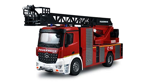 Amewi 22502 Mercedes-Benz Feuerwehr Drehleiterfahrzeug 1:18, RTR, Lizenzfahrzeug, Rot/Weiß