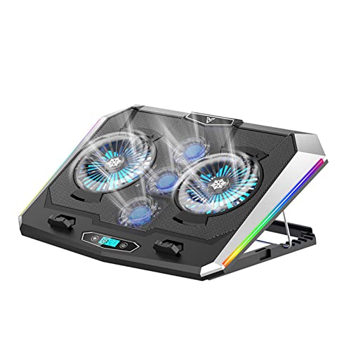 Laptop Kühlkissen, 5 Fans Multi Winkel Unterstützung Schnelle Wärmeableitung Laptop Cooler, Siebenfarbiger RGB Lichteffekt Geräuscharm Laptop Kühlkissen