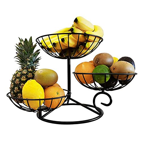 Obst Etagere 3 Stöckig Obstschale Obstkorb Metall, Dekorativer Obstkorb Gemüsekorb Ständer (Schwarz)