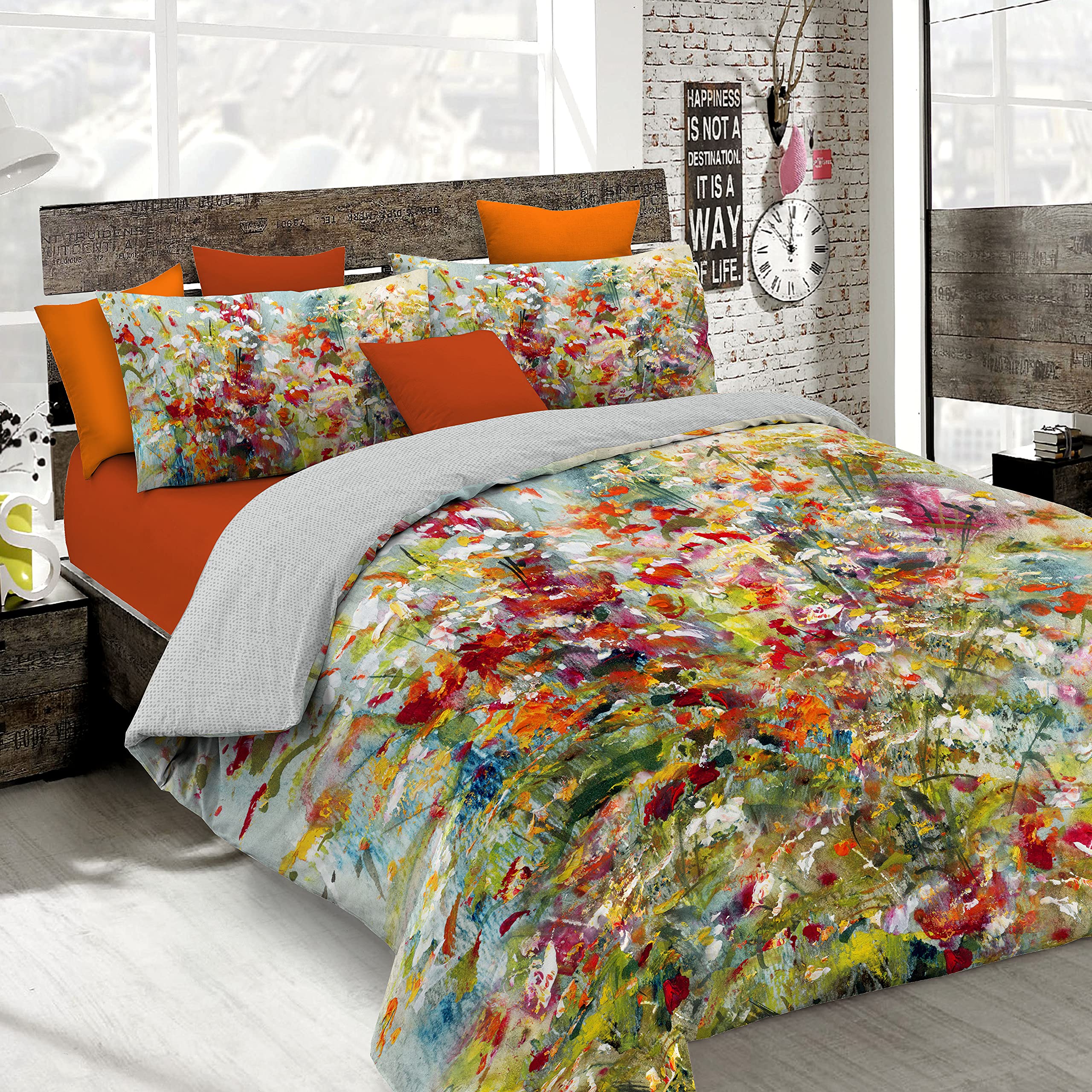 Italian Bed Linen Bettbezug, Doppelte, 100% Baumwolle, Multicolor SD20, DOPPEL
