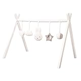 roba Baby-Spielbogen aus Holz nach Montessori - Baby Gym mit Anhänger miffy im Hasen Design - Activity Center & Spieltrapez ab 3 Monaten - Weiß