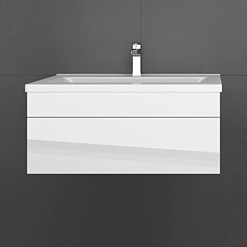Home Deluxe - Badmöbel-Set - Wangerooge Big weiß - S - inkl. Waschbecken und komplettem Zubehör - Breite Waschbecken: ca. 80 cm