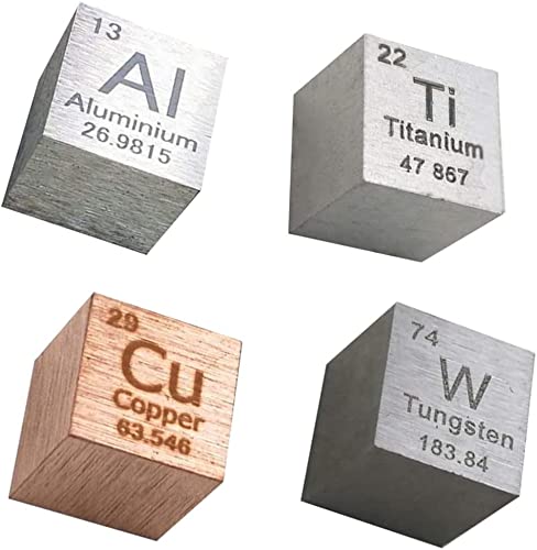 Jonoisax 4-Teiliges Element-Würfel-Set - 99,95% Reinheitsmetall-Element-Sammlungswürfel Enthalten Aluminium, Titan, Kupfer, Wolfram