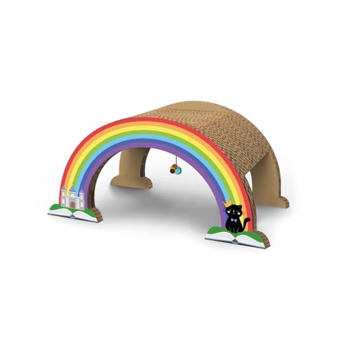 Record Kratzbaum für Katzen in Regenbogenfarben – Struktur aus Karton mit Catnip – Brückenform mit Regenbogen-Dekor an der Seite – Maße: 50 x 25 x 28 H cm – Farbe Havanna
