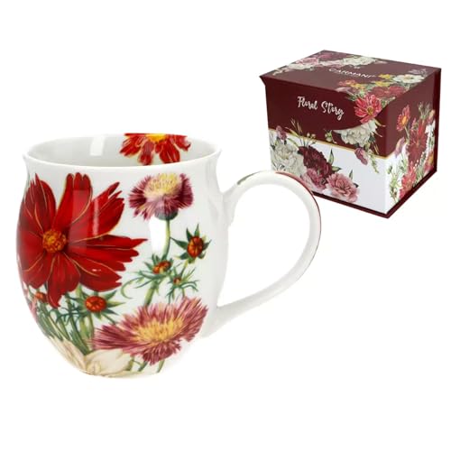CARMANI - Große Tasse für Tee, Kaffee, heiße Schokolade in Geschenkbox, dekoriert mit Feldblumen, 450 ml