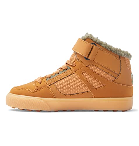 DC Shoes Boys Pure HIGH-TOP Winter Elastic Sneaker, Dark Chocolate/Wheat/Gum, 36 EU