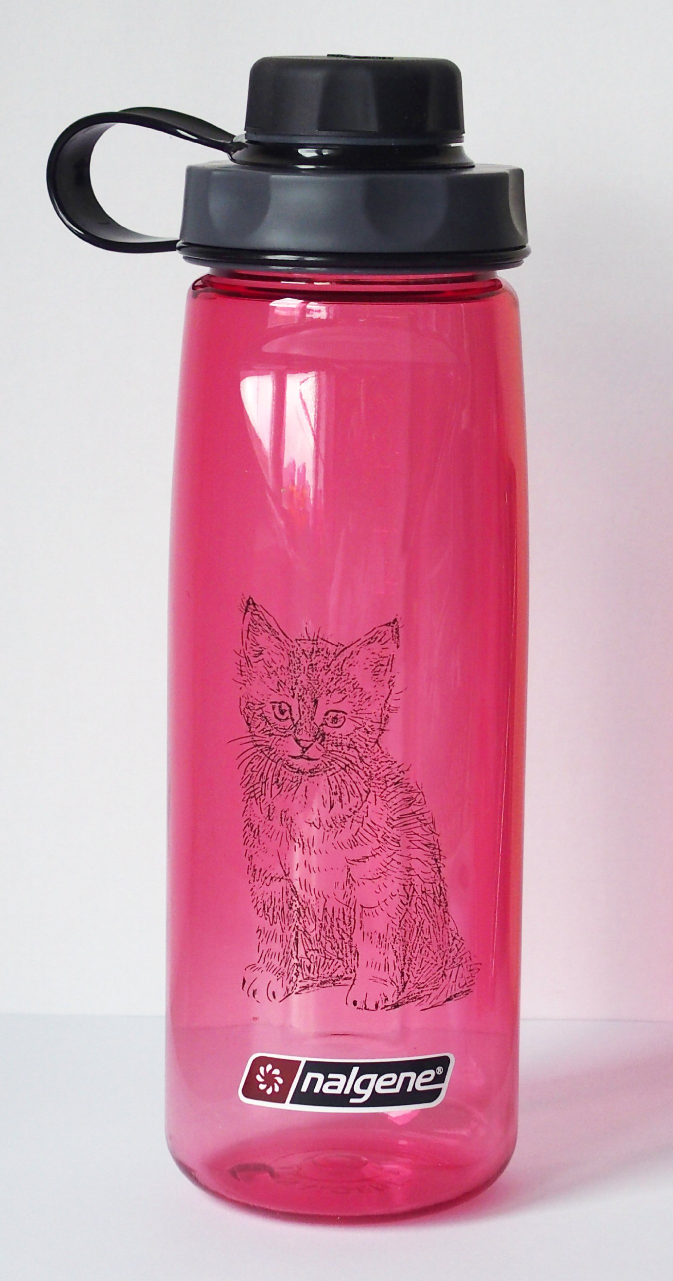Nalgene Trinkflasche 'Everyday OT-Cap' - 0,7 L, rot, Deckel schwarz, Katzenmotiv