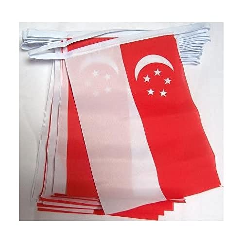AZ FLAG FAHNENKETTE Singapur 12 Meter mit 20 flaggen 45x30cm- SINGAPURISCHE Girlande Flaggenkette 30 x 45 cm