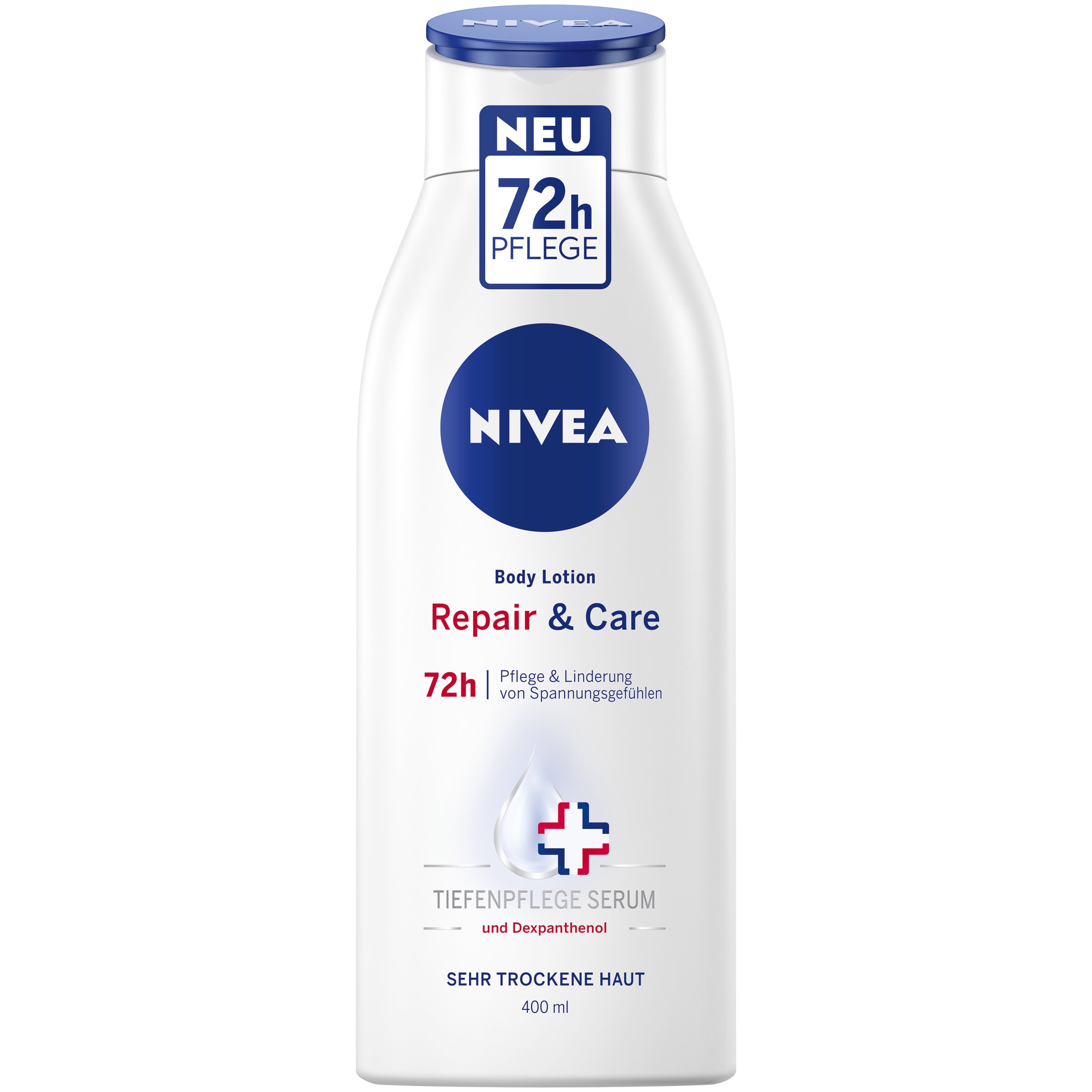NIVEA Repair & Care Body Lotion im 3er Pack (3 x 400 ml), Körpercreme für 72h Pflege & Linderung von Spannungsgefühlen, Hautcreme mit Dexpanthenol