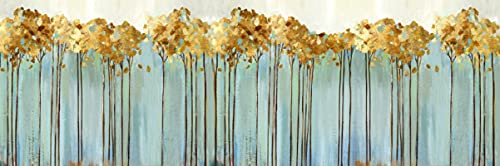 Türkis Poster und Drucke Wandkunst Leinwand Malerei Abstrakte goldene Bäume Wandkunst Bilder Wohnzimmer Dekor 50X150cm rahmenlos