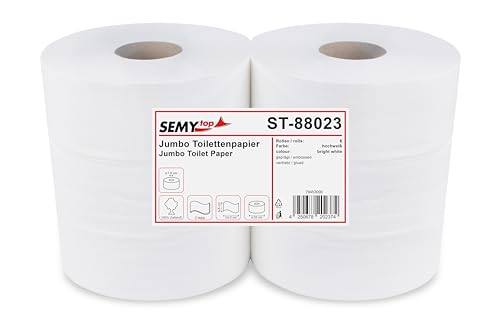 Semy Top ST-88023 Jumbo-Toilettenpapier, 2-lagig, Durchmesser 28 cm, Hochweiß (6-er Pack)