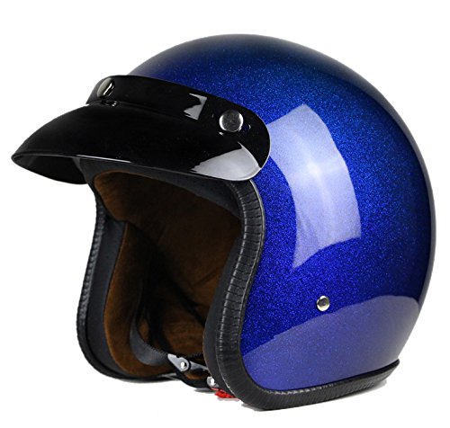 Woljay 3/4 Offener Sturzhelm, Helmet Motorrad-Helm Jet-Helm Scooter-Helm Vespa-Helm Halbhelme Motorrad Helm Flat Blau (XL)