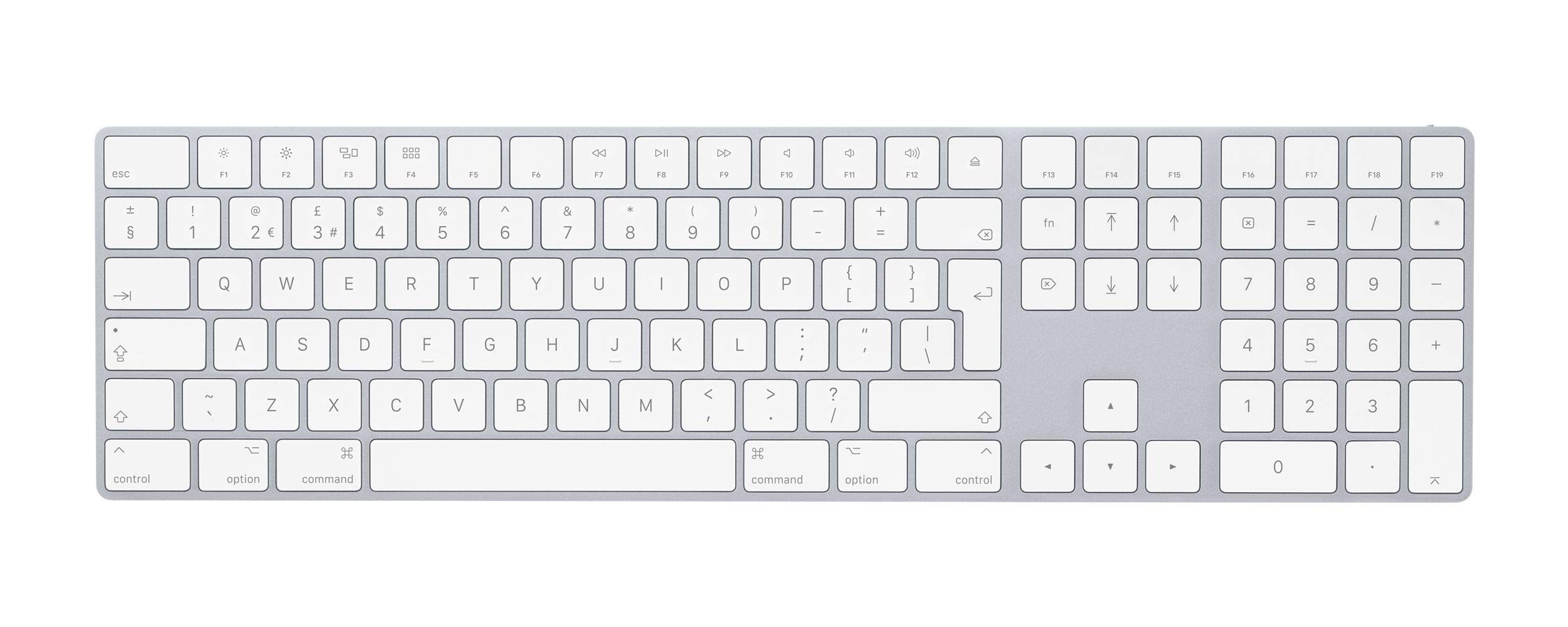 Apple Magic Keyboard mit Ziffernblock: Bluetooth, wiederaufladbar. Kompatibel mit Mac, iPad oder iPhone; Niederländisch, Silber