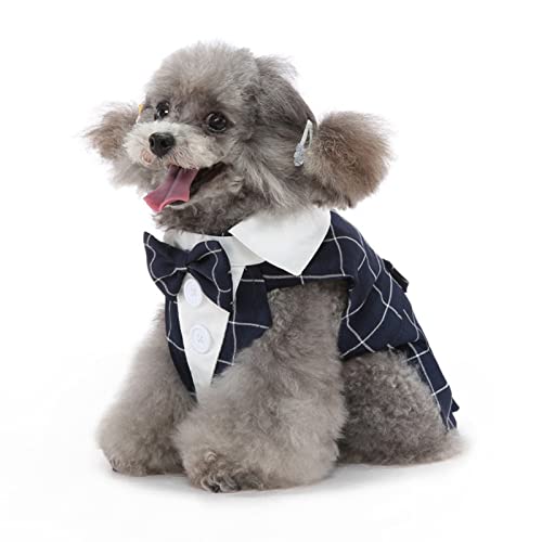 SUSOSU Hunde-Smoking-Welpen-Kleidung Modischer Anzug Fliege Hochzeitshemd Formelles Kleid Smoking-Krawatte Hunde-Fotoanzug,Blue2,L
