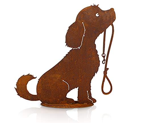 Blümelhuber Hund Gartenfigur Metall in Rostoptik - Hunde Gartenfiguren aus Rost - Edelrost Garten Outdoor Deko für Vorgarten, Beet oder Haustür