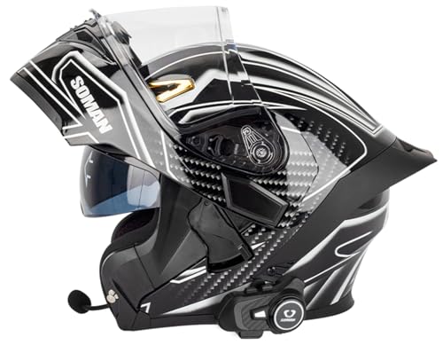 Bluetooth-Klapphelm Dual Sun Motorradhelme 3-Personen-Gegensprechanlage Bluetooth-Headset Für Männer Casco Para Motociclet ECE-Geprüftes Doppelvisier Antibeschlag Für Erwachsene I,XXL=24.80-25.19in