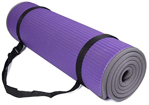 BalanceFrom Allzweck-Pilates-Yogamatte, extra dick, hohe Dichte, rutschfest, mit Tragegurt, Violett