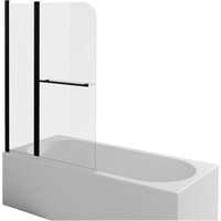 MARWELL FACTORY Badewannenaufsatz mit Handtuchhalter 100 x 140 cm 2-teilig faltbar - aus 4mm starken Einscheibensicherheitsglas, matt schwarzes Design