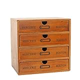 Verve Jelly Desktop Schubladenbox Holz 4 Stöckig Aufbewahrungsbox mit Schubladen Vintage Schmuckkästchen Holzkästchen Holzbox mit Schubfach Organizer Holz Tischkommode zur Aufbewahrung, 4 Etage