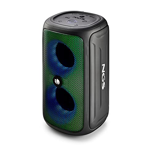 NGS ROLLER BEAST BLACK - Leistungsstarker 32W-Bluetooth-Lautsprecher mit TWA-Technologie, RGB-Lichtern, IPX5-Wasser- und Staubschutz, Mikrofon, Freisprechfunktion und bis zu 40 Stunden Akkulaufzeit, Schwarz.