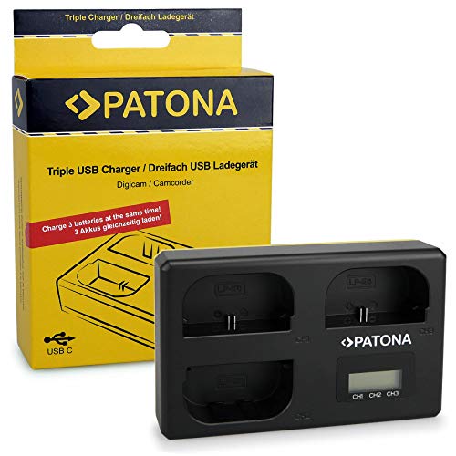 PATONA Triple Ladegerät für LP-E6 kompatibel mit Canon EOS 5D, 60D, 60Da, 6D, 7D, EOS 70D mit USB Type C Kabel