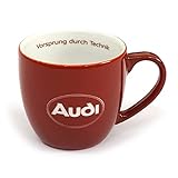 Audi A8-8053 Tasse Porzellan Becher Kaffeebecher Kaffeetasse, mit Schriftzug Vorsprung durch Technik, Oval Logo, rot