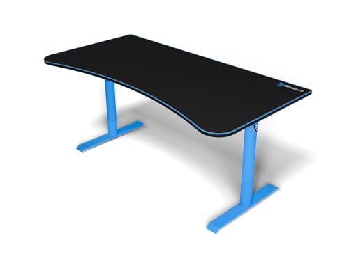 Arozzi Arena Ultrawide Curved Gaming and Office Desk with Full Surface Water Resistant Desk Mat Custom Monitor Mount Cable Management Cut Outs Under The Desk Cable Management Netting - Blue