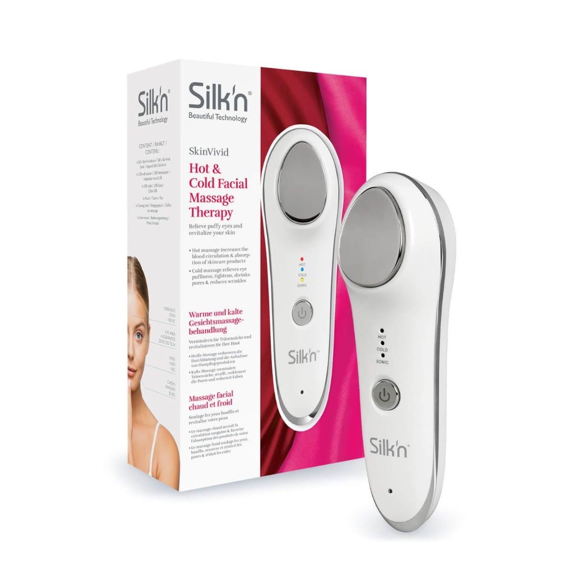 Silk'n SkinVivid Gesichts-Massage Gerät mit Vibrationsfunktion, Heiß und kalt