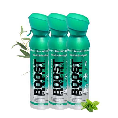 Pure Sauerstoff in einer Flasche – Menthol-Eukalyptus, 3 tragbare Flaschen je 5L mit insgesamt 15L 95% Sauerstoff für mehr als 300-mal einatmen