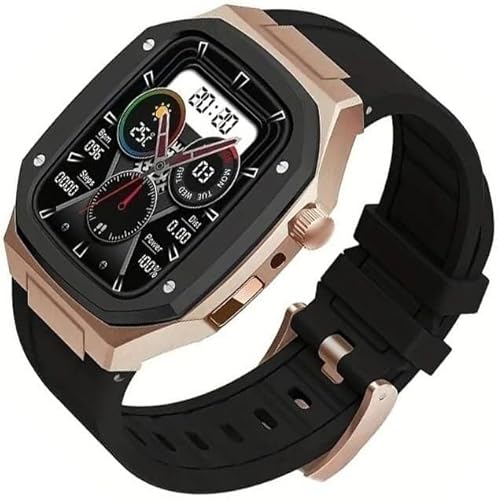 MAALYA Metall-Uhrengehäuse, Silikon-Uhrenarmband, für Apple Watch Serie 9/8/7/6/5/4/SE, Edelstahl-Uhrengehäuse, Gummiband, Mod Kit, für iWatch 44 mm, 45 mm, DIY-Upgrade-Zubehör, 45 mm, Achat