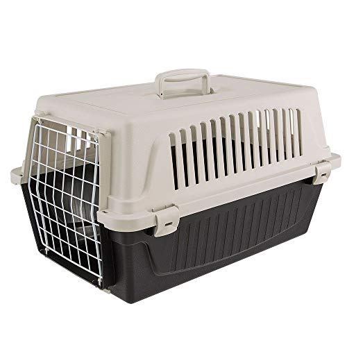Ferplast Transportbox Atlas 20 für Hunde und Katzen bis zu 8 kg - Stabile Tragebox in Schwarz mit Weiß - inkl. ergonomischem Griff - Maße: 58 x 37 x 32 cm