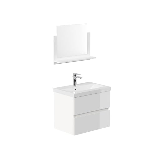 Home Deluxe - Badmöbel - Set - WANGEROOGE Deluxe – Größe: M, Farbe: Weiß, Breite Waschbecken: ca. 60 cm I Badezimmermöbel Waschtisch Waschbecken