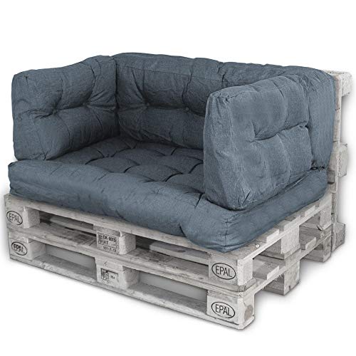 Bobo LACESTONE Palettenkissen Palettenauflagen Sitzkissen Rückenlehne Kissen Palette Polster Sofa Couch (Set Sitzfläche + Rückenteil + 2X Seitenteil, Dunkelgrau)