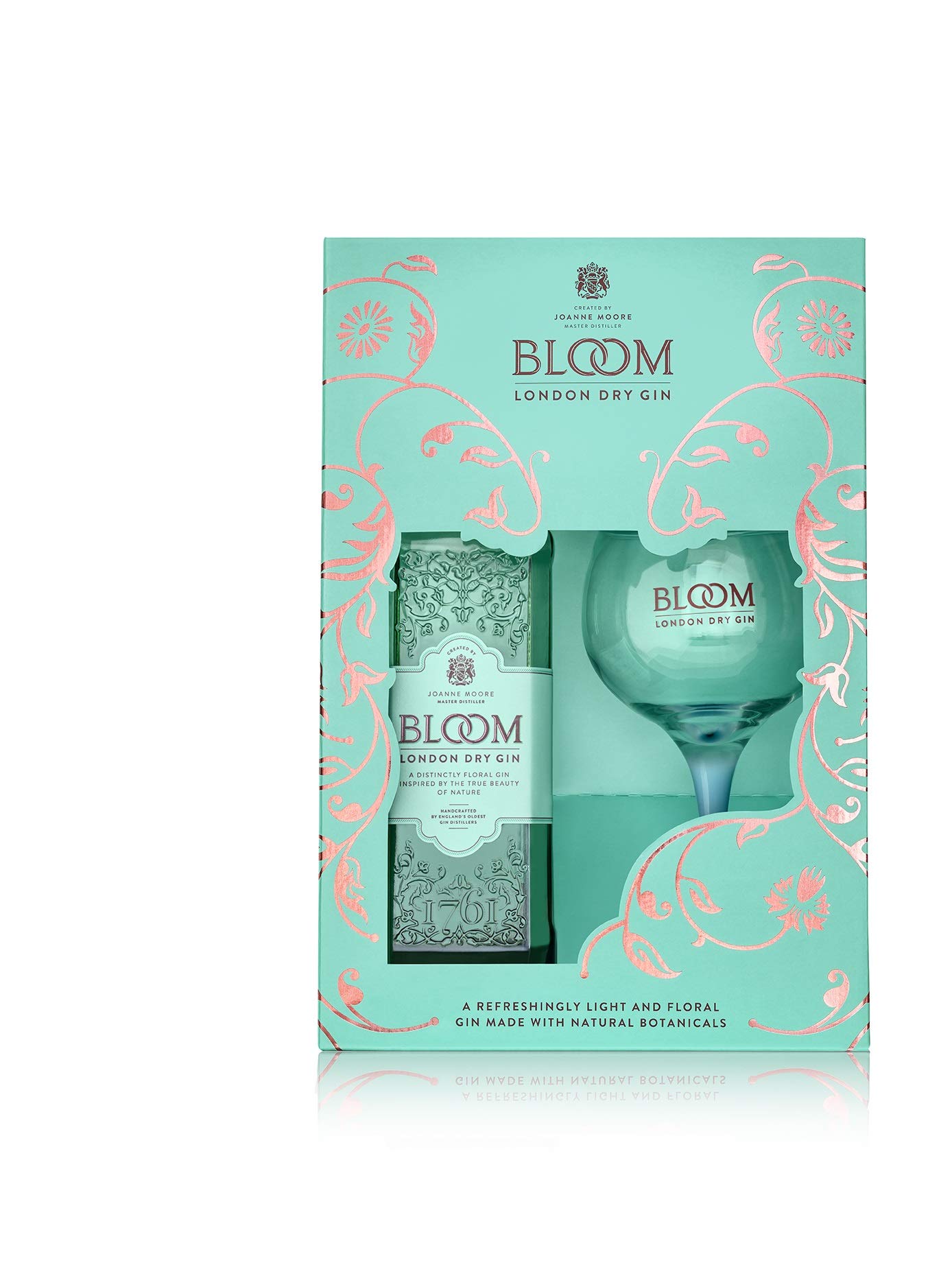 BLOOM Gin, London Dry Gin 40% vol, Qualitäts Gin mit fruchtig-floraler Note, Premium Gin in edler Geschnkverpackung mit GRATIS Ballon-Gin-Glas Gin, 0.7 l