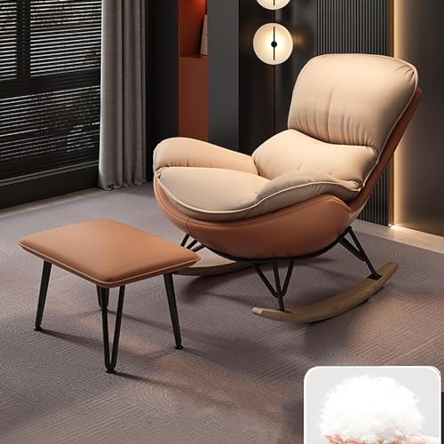 XRRJFYH Schaukelstuhl mit Hocker Schaukelsessel Groß Schaukelstühle Rocking Chair Relaxstuhl für Wohnzimmer, Schlafzimmer, Terrasse (Color : Orange-b)