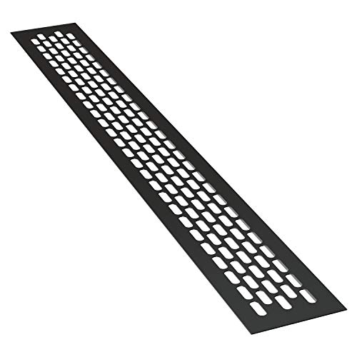 sossai® Aluminium Lüftungsgitter - Alucratis (1 Stück) | Rechteckig - Maße: 80 x 6 cm | Farbe: Schwarz | pulverbeschichtet