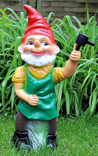 RAKSO Gartenzwerg mit Rasensprenger Figur Zwerg stehend H 70 cm großer Deko Zwerg Gartenfigur Kunststoff