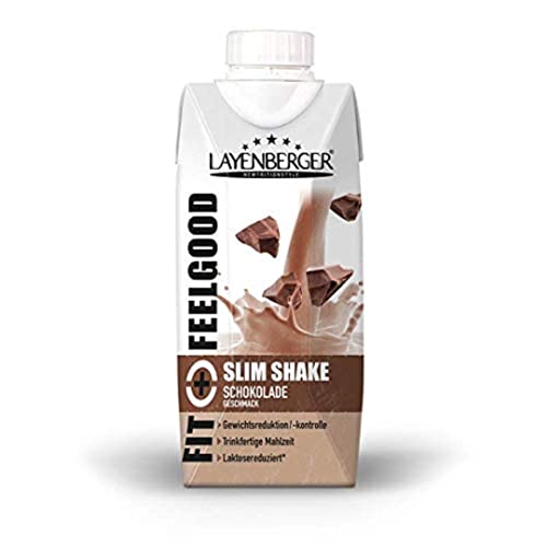 Layenberger Fit+Feelgood Slim Shake Schokolade, Trinkfertige Mahlzeit zur Gewichtsabnahme und -kontrolle, ersetzt eine Mahlzeit bei nur 208 kcal, glutenfrei, laktosereduziert, (8 x 330ml)