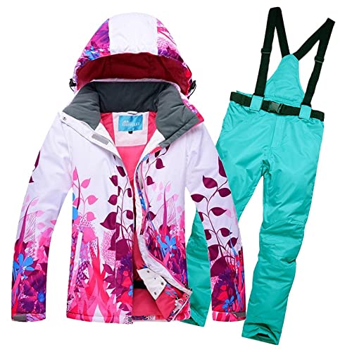 LITOSM Skibekleidung Frauen Skianzug Winddicht Wasserdicht Snowboard Outdoor Sport Tragen Skifahren Jacke + Hosen Camping Reiten Super Warme Kleidung Set Skianzug (Color : Blue, Size : 3XL)