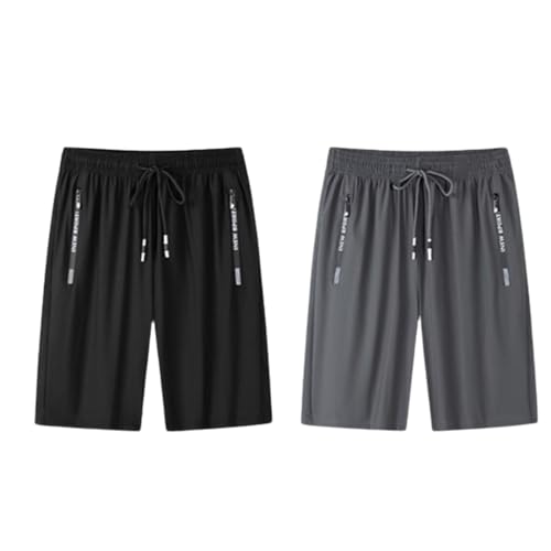 ARPHI Mesh Ice Shorts, Puliam Shorts, Ice Shorts, Men's Ice Silk Stretch Quick-Dry Shorts, Ice Silk Mesh Shorts (XL,Gray+Black)