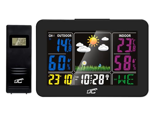 LTC STP07C Wetterstation - Drahtlose Anzeige - Präzise Temperaturmessung, Wecker und Schlummerfunktion - 12- und 24-Stunden-Format - Schwarz.