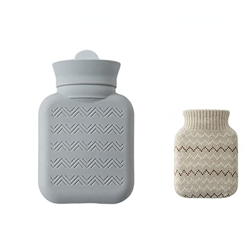 VIKIMO Wärmflasche mit Bezug, Wärmbeutel, Wärmflasche mit Strickbezug, für heiße und kalte Kompresse, Handfußwärmer und Nackenwärmer (320 ml), Grau (Farbe: Grau)