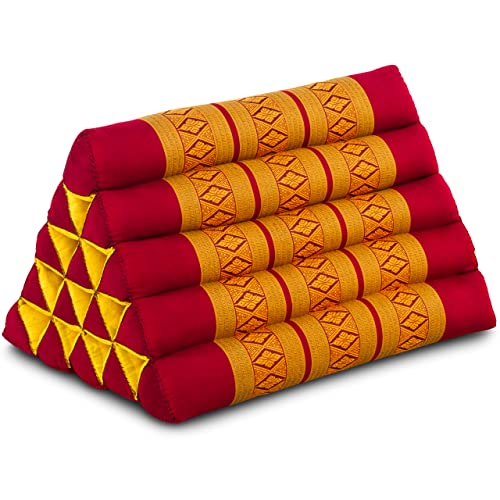 livasia Großes Dreieckskissen als Rückenstützkissen, Thaikissen BZW. Keilkissen, Nackenkissen für das Bett (rot/gelb)