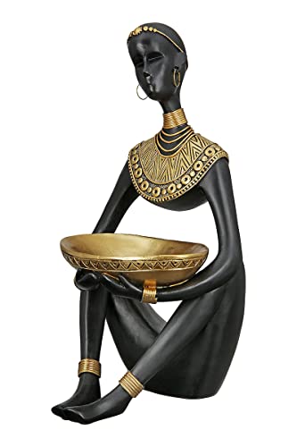 GILDE Deko Figur Skulptur mit Schale - aus Kunstharz - afrikanische Dekoration Safari - Farbe: schwarz Gold - Höhe 32 cm