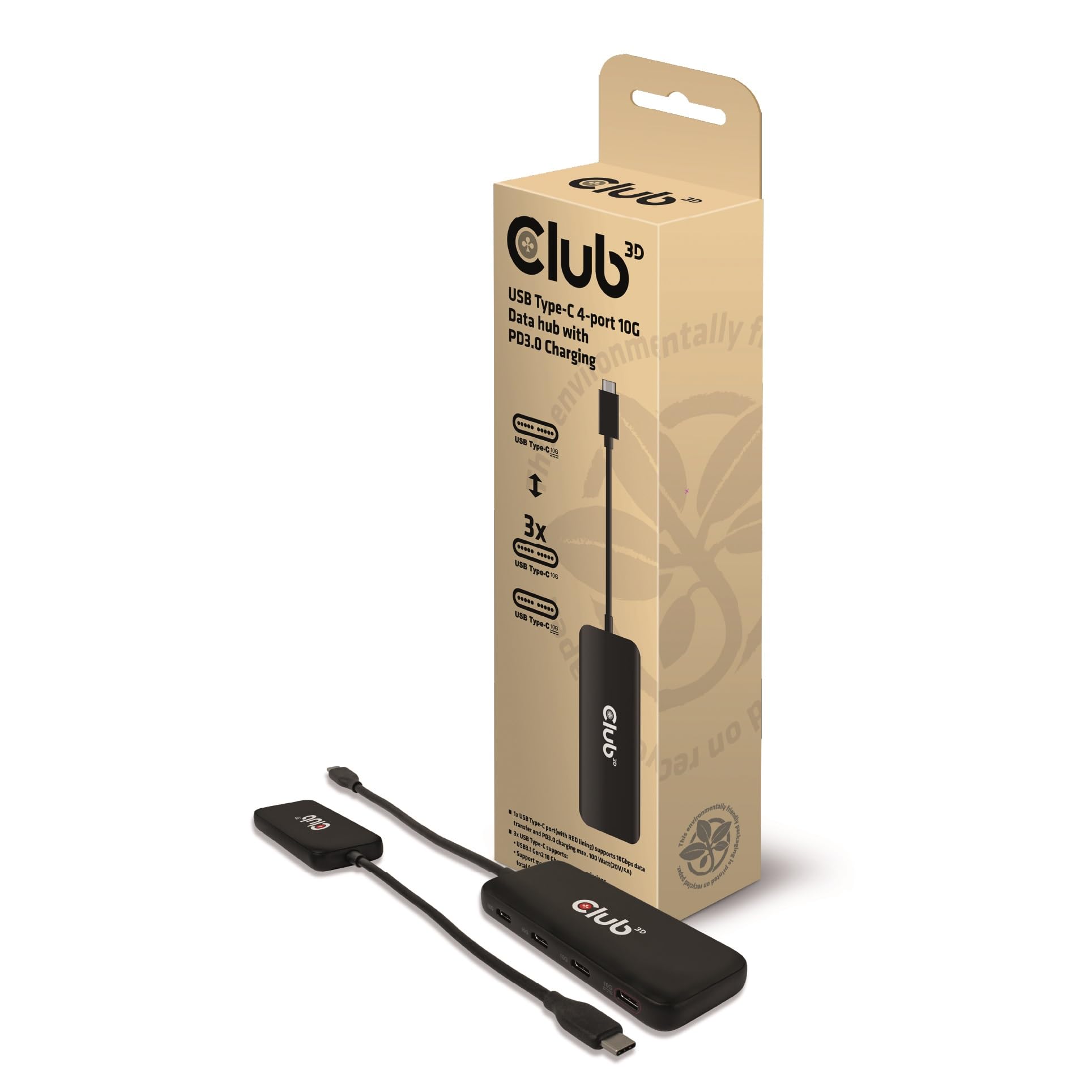 Club3D CSV-1548 USB Typ-C 4-Port 10G Daten-Hub mit PD3.0 Ladefunktion