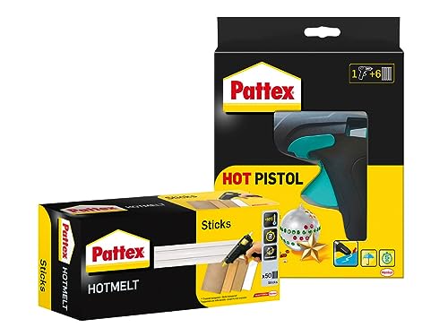 Pattex Hot Pistol Heißklebepistole Set mit 6 Klebesticks, Ø 11 mm & Pattex Hotmelt Sticks, Klebesticks, Transparent, 200 g, 1 x 10 Sticks